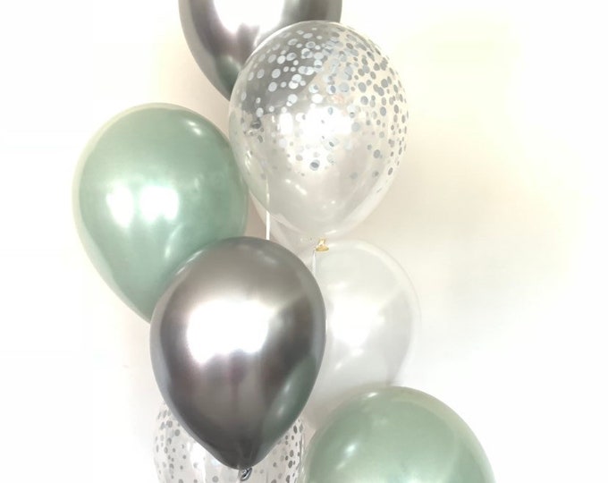 Sage Green Balloons | Silver Sage Wedding Decor | Green and Silver Balloons | Chrome Silver Balloons | Silver Sage Bridal Shower Decor