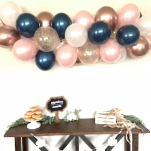 Navy and Rose Gold Balloon Garland DIY Kit | Navy and Blush Bridal Shower Decor | Blush and Navy Baby Shower | Chrome Rose Gold Balloon Garl