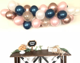 Navy and Rose Gold Balloon Garland DIY Kit | Navy and Blush Bridal Shower Decor | Blush and Navy Baby Shower | Chrome Rose Gold Balloon Garl