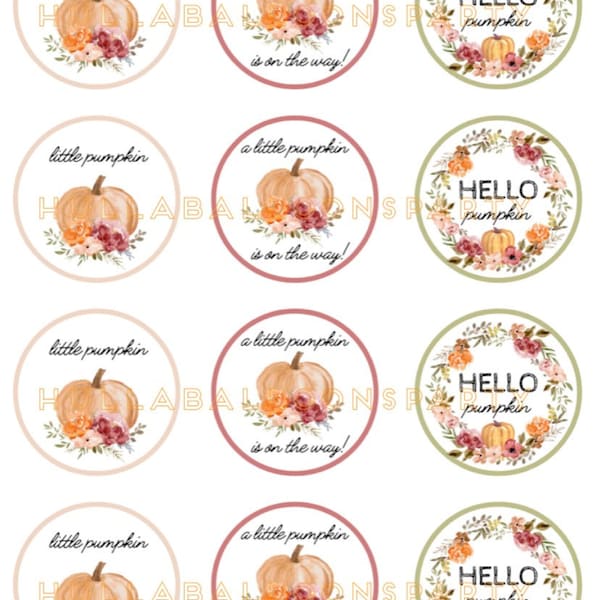 A Little Pumpkin is on the Way Cupcake Toppers DIGITAL Download | Sweet Little Pumpkin Baby Shower Decor | Little Pumpkin Cupcake Toppers