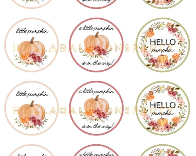 A Little Pumpkin is on the Way Cupcake Toppers DIGITAL Download | Sweet Little Pumpkin Baby Shower Decor | Little Pumpkin Cupcake Toppers