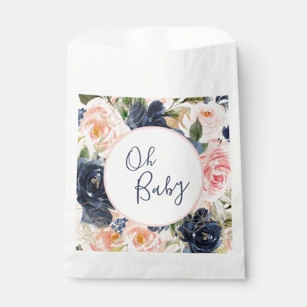 Oh bébé sacs de faveur | Oh faveurs de baby shower | Faveurs de baby shower blush et marine | Sacs à dragées pour fête prénatale révélant le sexe