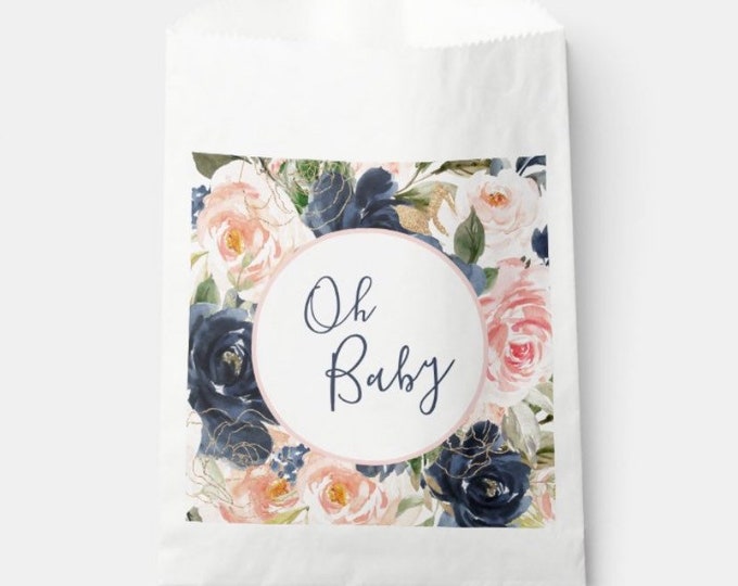 Oh Baby Favor Bags | Oh Baby Shower Favors | Blush and Navy Baby Shower Favors | Gender Reveal Baby Shower Favor Bags