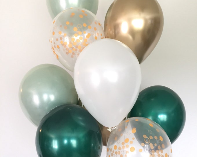 Green and White Balloons | Light Green Wedding Decor | Green and Gold Balloons | Chrome Gold Balloons | Sage Green Bridal Shower Decor