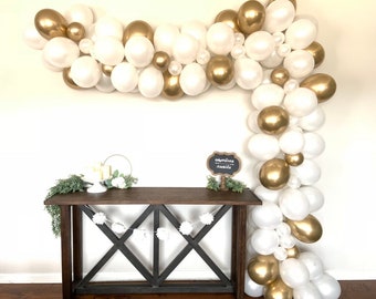 White and Gold Balloon Garland | White and Gold Bridal Shower Decor | White and Gold Baby Shower Decor | White and Gold Wedding Garland