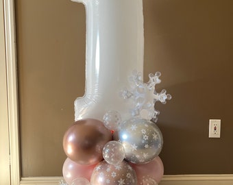 Rose Gold and Pink Blush Snowflake Number Balloon Tower Kit | Winter Wonderland Birthday Decor | Snow Much Fun  | Blush Winter ONEDERLAND