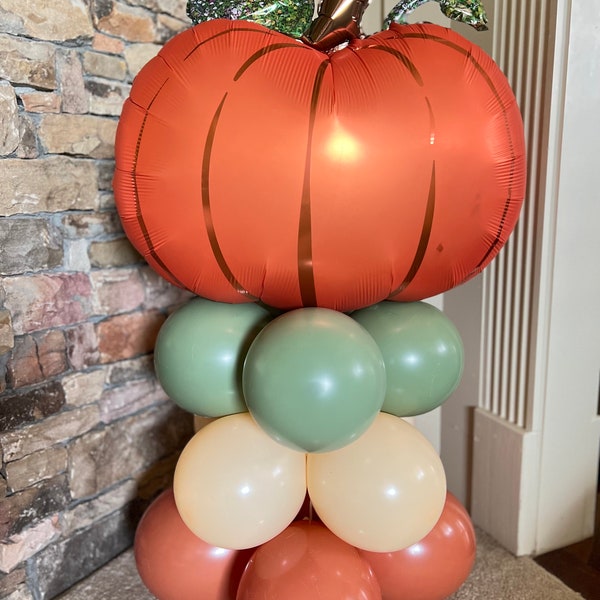 Pumpkin Balloon Tower Kit | Little Pumpkin Birthday Decor | Green and Orange Balloon Display | A Little Pumpkin is on The Way