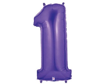 Purple Number 1 Balloon | Purple First Birthday Balloons | Mylar Number Balloons | Large Foil Balloons | Purple One Balloons