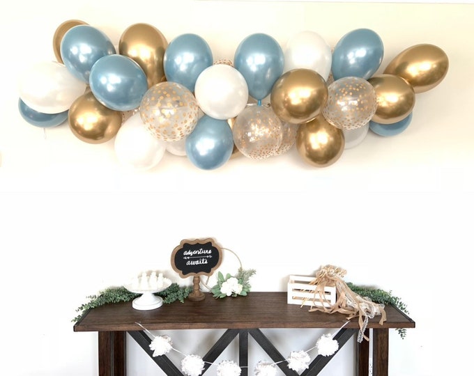 Slate Blue Balloon Garland DIY Kit | Slate Blue and Gold Bridal Shower Decor | Blue Baby Shower | Wedding Balloon Garland Photo