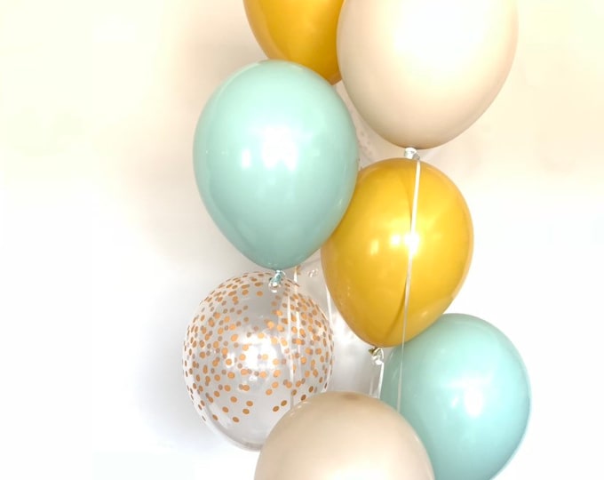 Mustard and Mint Balloons | Mint and Sand Balloons | Beach Bridal Shower | Mustard and Mint Baby Shower Decor