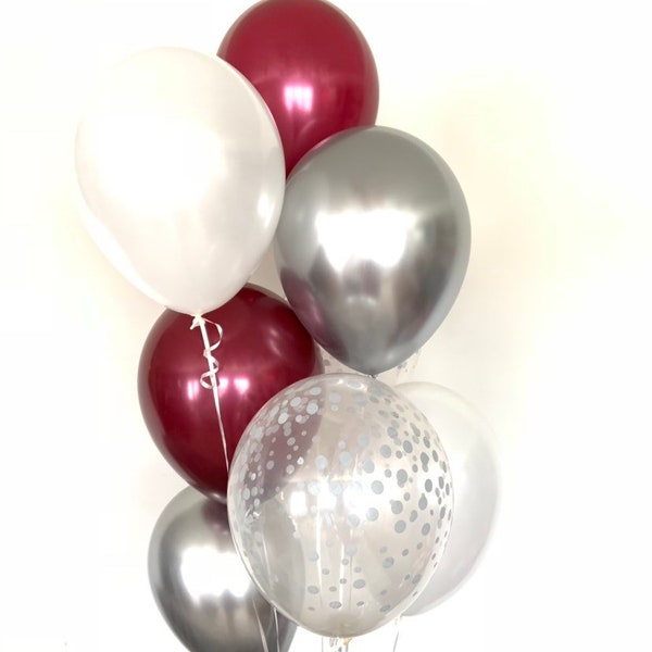 Burgundy and White Balloons | Burgundy Wedding Decor | Burgundy and Silver Balloons | Maroon Balloons | Cranberry Bridal Shower Decor