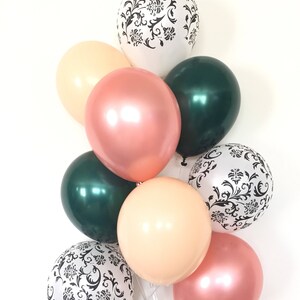 Rose Gold Balloons | Damask Balloons | Rose Gold Green and Blush Balloons | Rose Gold Bridal Shower Decor | Black and White Balloons | Paris