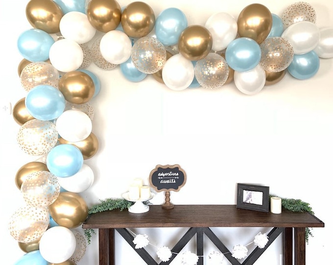 Blue and Gold Balloon Garland | Something Blue Bridal Shower Decor | Blue Baby Shower | Wedding Balloon Garland Photo Prop