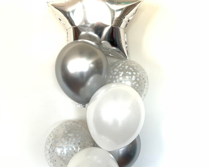 Twinkle Little Star Balloons | Silver and White Balloons | Silver and White Baby Shower Decor | Silver Star Birthday Balloons
