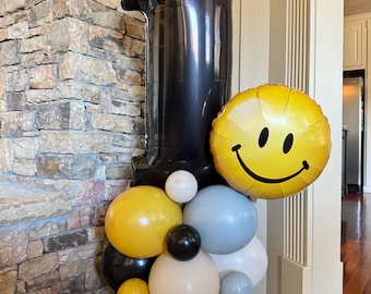 One Cool Dude Balloon Tower Kit | One Happy Dude Balloon Tower | Beige and Black Balloon Display | One Happy Dude First Birthday Balloons