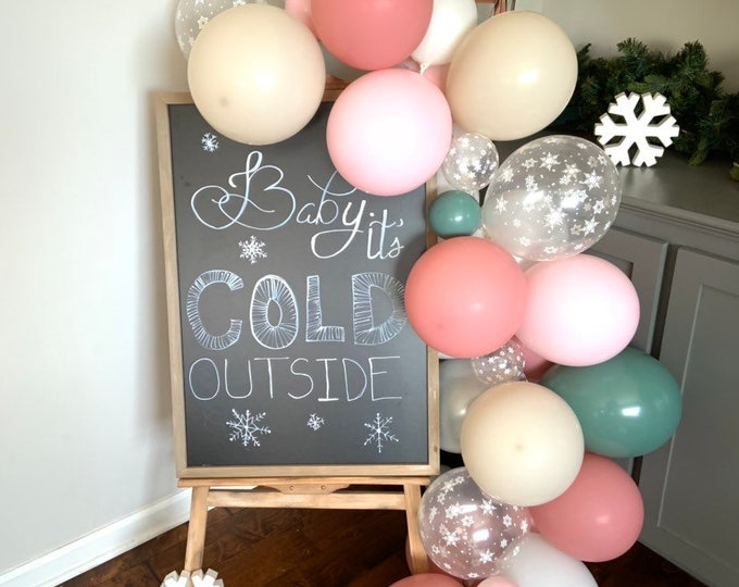 Pink and Green Snowflake Balloon Garland | Baby it’s Cold Outside Bridal Shower Decor | Gender Reveal Balloon Garland