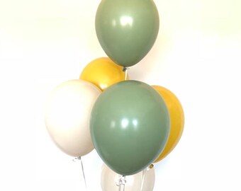 Eucalyptus and Mustard Balloons | Safari Balloons | Neutral Bridal Shower Decor | Safari Baby Shower | Jungle Birthday Balloons