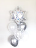 Winter Snowflake Balloon Bouquet | Silver, White Baby Shower Decor