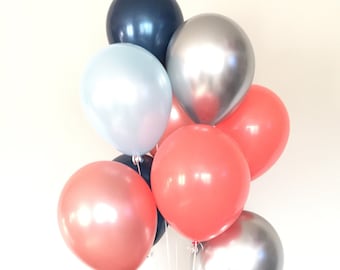 Coral and Navy Balloons | Navy and Rose Gold Balloons | Blue and Coral Baby Shower Decor | Something Blue Bridal Shower | Coral Birthday