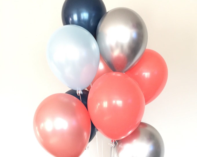 Coral and Navy Balloons | Navy and Rose Gold Balloons | Blue and Coral Baby Shower Decor | Something Blue Bridal Shower | Coral Birthday
