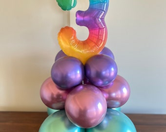 Third Birthday Balloon Centerpiece: Rainbow Number 3