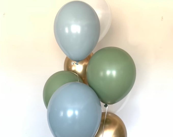 Fog Blue and Green Balloons | Eucalyptus Balloons | Beach Bridal Shower | Dusty Blue Baby Shower Decor