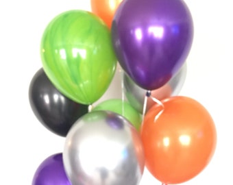 Halloween Balloon Bouquet | Orange, Black, Chrome Silver Party Decor