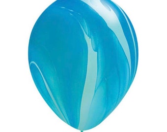 Blue Agate Balloons | Galaxy Balloons | Blue Marbled Balloons | Galaxy Birthday | Blue and White Balloons