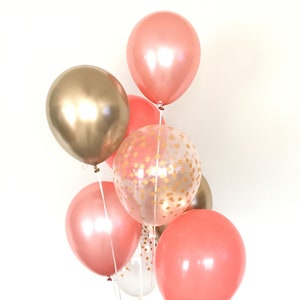 Rose Gold and Coral Balloons | Rose Gold Balloons | Coral and Gold Bridal Shower Decor Gold | Coral Birthday Party | Spring Baby Shower Deco