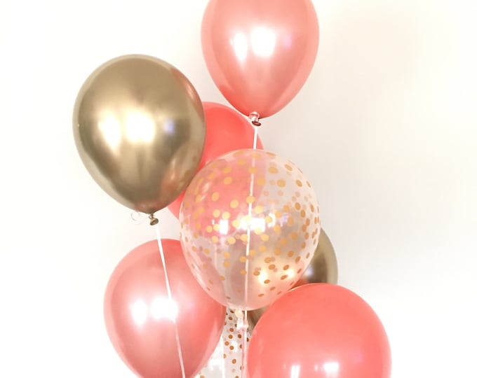 Rose Gold and Coral Balloons | Rose Gold Balloons | Coral and Gold Bridal Shower Decor Gold | Coral Birthday Party | Spring Baby Shower Deco