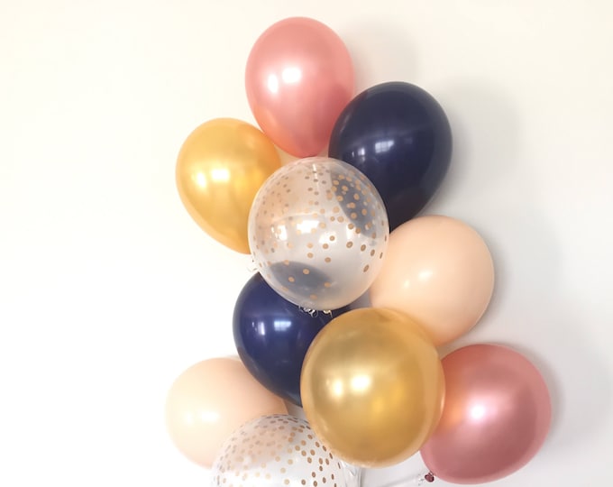Blush and Navy Balloons | Rose Gold and Blush Balloons | Rose Gold Bridal Shower Decor | Blush Navy and Gold Balloons | Blush and Navy Brida