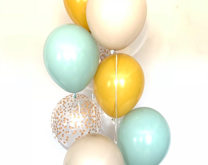Mint and Gold Balloon Bouquet | Gold and Mint Balloons | Mint, White and Gold Balloons | Gold Bridal Shower Decor | Mint Gold Wedding Decor