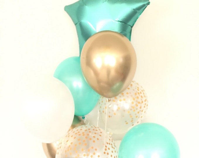 Twinkle Little Star Balloons | Gold and Mint Balloons | Mint and Gold Baby Shower Decor | Star Birthday Balloons | Out Of This World Birt