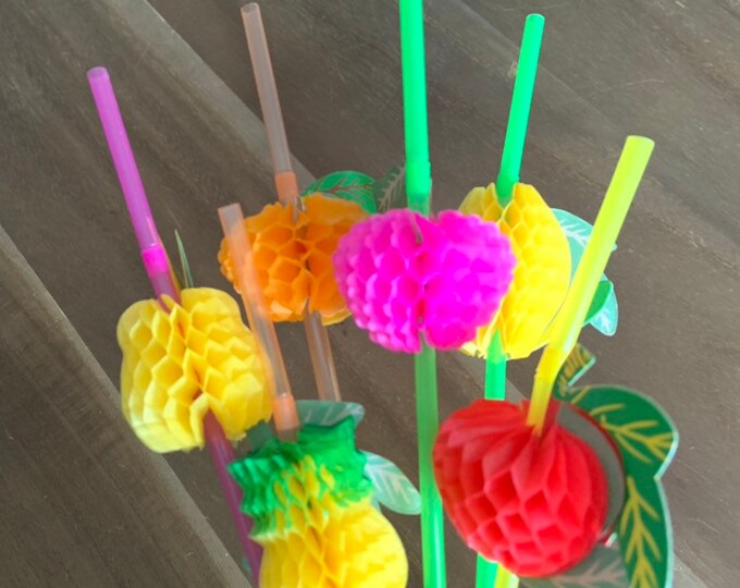 Tropical Straws | Tutti Fruiti Straws | Let's Flamingle Party Decor | Honeycomb Straws | Tropical Party Decor | Citrus Bridal Shower