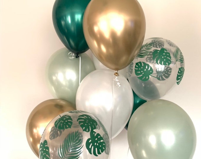 Sage Green Balloons | Tropical Wedding Decor | Green and Gold Balloons | Tropical Balloons |Sage Green Bridal Shower Decor