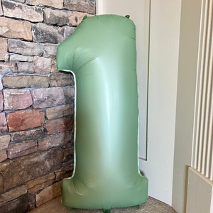 Satin Green Number 1 Balloon Sage First Birthday Balloons Eucalyptus ...