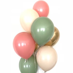 Green and Rose Balloons | Light Green Wedding Decor | Green and Blush Balloons | Eucalyptus Balloons | Dark Sage Green Bridal Shower Decor