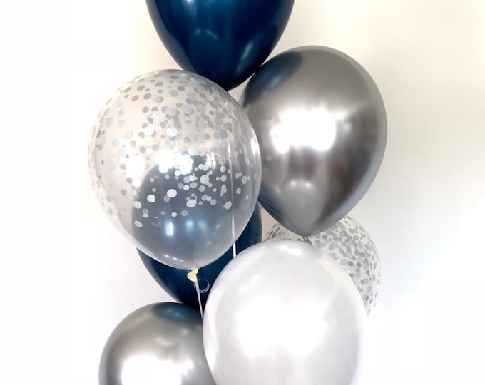 Navy Balloons | Navy and Silver Balloons |Navy and White Balloons | Baby Shower Decor | Blue Birthday Balloons | Navy Bridal Shower Decor