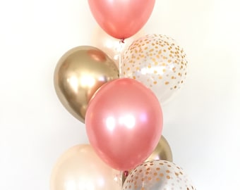 Blush and Rose Gold Balloons | Rose Gold and Chrome Gold Balloons | Gold and Blush Balloons | Rose Gold Bridal Shower Decor | Blush Bridal