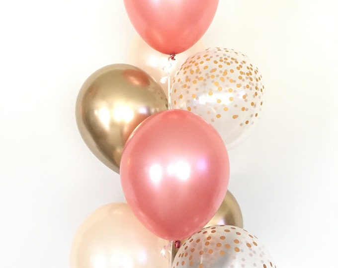 Blush and Rose Gold Balloons | Rose Gold and Chrome Gold Balloons | Gold and Blush Balloons | Rose Gold Bridal Shower Decor | Blush Bridal