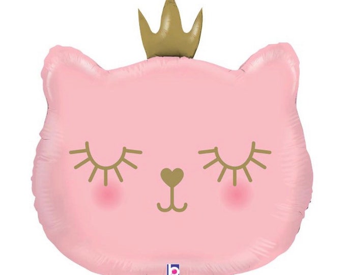 Princess Cat Balloons | Kitty Mylar Balloons | Sweet 16 Birthday Party Decor | Animal Print Balloons | Bachelorette Party Balloons