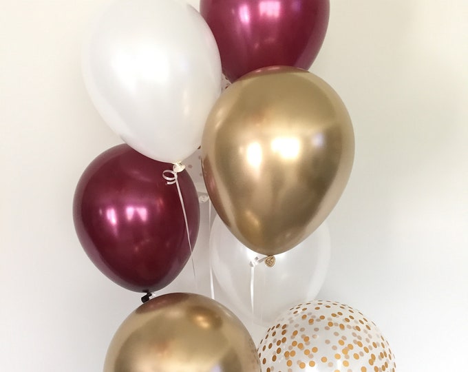 Burgundy and White Balloons | Burgundy Wedding Decor | Burgundy and Gold Balloons | Maroon Balloons | Marsala Bridal Shower Decor