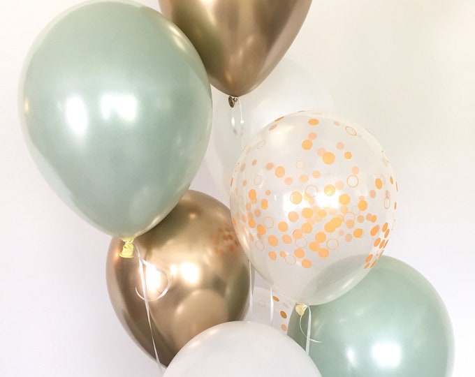 Sage Green Balloons | Light Green Wedding Decor | Green and Gold Balloons | Chrome Gold Balloons |Sage Green Bridal Shower Decor