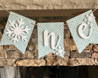 Mint Snowflake High Chair Banner | Plaid Winter One Banner | Winter ONEderland One High Chair Banner | Snowflake First Birthday Photo Shoot