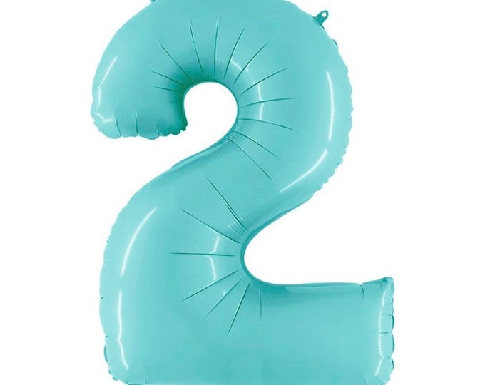 Light Blue Number 2 Balloon | Blue Second Birthday Balloons | Mylar Number Balloons | Large Foil Balloons | Blue Two Balloons