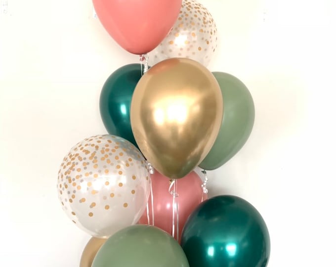 Green and Rose Balloons | Light Green Wedding Decor | Green and Blush Balloons | Eucalyptus Balloons | Dark Sage Green Bridal Shower Decor