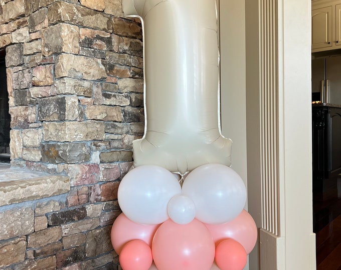 Coral Balloon Tower Kit | Sweet to be One Balloon Centerpiece | Beige and Melon Balloon Display | One in a Melon Birthday Balloons