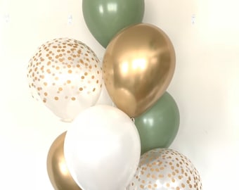 Green and White Balloons | Light Green Wedding Decor | Green and Gold Balloons | Eucalyptus Balloons | Dark Sage Green Bridal Shower Decor
