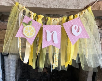 Pink Lemonade High Chair Banner | Lemon Ribbon Banner | One High Chair Banner | Pink Lemonade First Birthday Photo Shoot