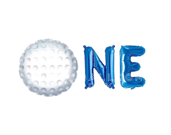 Hole In One Balloons | Blue One Balloons | Silver High Chair Banner | Golf First Birthday Balloons | One Balloons | First Birthday Photo